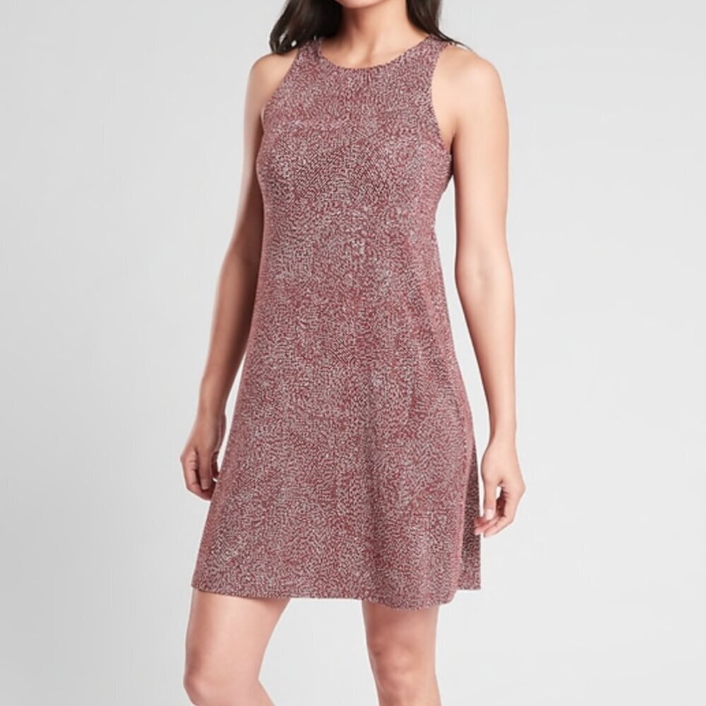 Athleta Santorini knit dress stretch brick rust print mini active sleeveless S